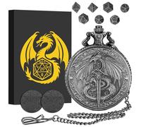 Mini DND Lot de Dés, Dragon Volant Tenant une Longue Épée Étui Coquille de Montre de Poche, 7 Pièces Dés D&D en Métal Polyédrique, Cadeaux DND avec Cadeau, Accessoires de Jeux de Société, Argent Foncé