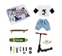 Mini doigt Skateboard Set - Improve Coordination, Creativity | Complete Finger Toys With Pants Shoes Tools | For Kids Teens Who Love Skateboarding, Includes Alloy Scooter, Disassembly Kit, Soft Ru