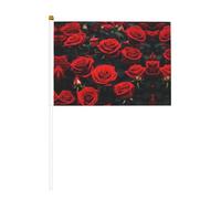 Mini drapeau à main avec de nombreuses roses rouges pour jeux sportifs et festivals, décoration de défilé 14 x 20,8 cm
