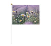 Mini drapeau à main avec lance - Couleur vive et résistant à la décoloration - Lavande et marguerites - Blanc