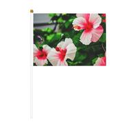 Mini drapeau à main en forme de fleurs d'hibiscus blanc solide - Couleurs vives et résistant à la décoloration - Drapeaux à main avec lance