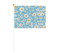 Mini drapeau à main marguerite blanche sur fond bleu clair pour jeux de sport et festivals, décoration de défilé 14 x 20,8 cm