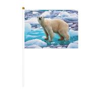 Mini drapeau à main ours polaire imprimé glace 14 x 20,8 cm | 100 % polyester résistant à la déchirure, couleurs vives qui ne se décolorent pas, lot de 6/10, mât réutilisable de 30 cm