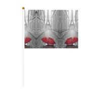 Mini drapeau à main Tour Eiffel Paris Street Rouge 14 x 20,8 cm | 100 % polyester résistant à la déchirure, couleurs vives qui ne se décolorent pas, lot de 6/10, mât réutilisable de 30 cm