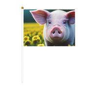Mini drapeau blanc solide en forme de cochon avec fleur de colza - Couleurs vives et résistant à la décoloration - Drapeaux à main avec lance