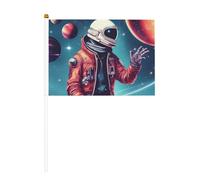 Mini drapeau de la galaxie Cool Man in Outer Space - Mât solide blanc - Couleurs vives et résistant à la décoloration - Drapeaux à main avec lance