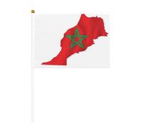 Mini drapeau du Maroc - Mât solide - Couleur vive et résistant à la décoloration - Drapeaux à main avec lance