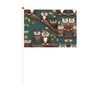 Mini drapeau portable avec de nombreux hiboux sur des branches d'arbre pour jeux sportifs et festivals, décoration de défilé 14 x 20,8 cm