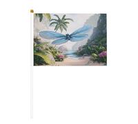 Mini drapeaux 3D de paysages tropicaux sur bâton - 14 x 20,8 cm Petits drapeaux américains pour l'extérieur, décorations du 4 juillet, décoration patriotique, mât de drapeau portable, drapeaux à main