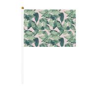 Mini drapeaux à main avec feuilles de palmier vertes et roses 14 x 20,8 cm | 100 % polyester résistant à la déchirure, couleurs vives qui ne se décolorent pas, lot de 6/10, mât réutilisable de 30 cm