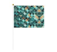 Mini drapeaux à main avec imprimé écailles de poisson sirène 14 x 20,8 cm | 100 % polyester résistant à la déchirure, couleurs vives qui ne se décolorent pas, lot de 6/10, mât réutilisable de 30 cm
