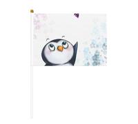 Mini drapeaux à main avec imprimé I Love Penguins 14 x 20,8 cm | 100 % polyester résistant à la déchirure, couleurs vives qui ne se décolorent pas, lot de 6/10, mât réutilisable de 30 cm
