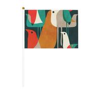 Mini drapeaux à main avec imprimé oiseaux 14 x 20,8 cm | 100 % polyester résistant à la déchirure, couleurs vives qui ne se décolorent pas, lot de 6/10, mât réutilisable de 30 cm