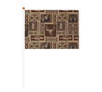 Mini drapeaux à main avec imprimé ours élan et cerf 14 x 20,8 cm | 100 % polyester résistant à la déchirure, couleurs vives qui ne se décolorent pas, lot de 6/10, mât réutilisable de 30 cm