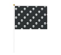 Mini drapeaux à main avec imprimé tête de mort 14 x 20,8 cm | 100 % polyester résistant à la déchirure, couleurs vives qui ne se décolorent pas, lot de 6/10, mât réutilisable de 30 cm