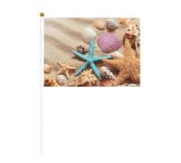 Mini drapeaux à main imprimés coquillages sur la plage 14 x 20,8 cm | 100 % polyester résistant à la déchirure, couleurs vives qui ne se décolorent pas, lot de 6/10, mât réutilisable de 30 cm