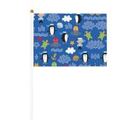 Mini drapeaux à main imprimés pingouin tortue 14 x 20,8 cm