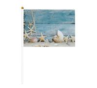 Mini drapeaux à main Motif coquillage et étoile de mer 14 x 20,8 cm | 100 % polyester résistant à la déchirure, couleurs vives qui ne se décolorent pas, lot de 6/10, mât réutilisable de 30 cm