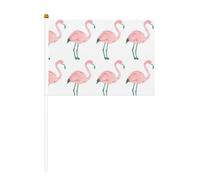 Mini drapeaux à main peints à la main avec imprimé flamant rose 14 x 20,8 | 100 % polyester résistant à la déchirure, couleurs vives qui ne se décolorent pas, lot de 6/10, mât réutilisable de 30 cm