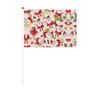 Mini drapeaux de Noël avec imprimé Père Noël 14 x 20,8 cm | 100 % polyester résistant à la déchirure, couleurs vives qui ne se décolorent pas, lot de 6/10, mât réutilisable de 30 cm