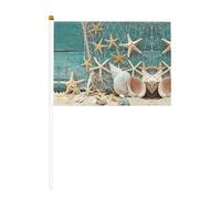 Mini drapeaux de plage imprimés étoiles de mer, coquillages, 14 x 20,8 cm | 100 % polyester résistant à la déchirure, couleurs vives qui ne se décolorent pas, lot de 6/10, mât réutilisable de 30 cm