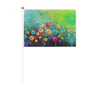 Mini drapeaux de poche style abstrait imprimé fleurs colorées 14 x 20,8 cm | 100 % polyester résistant à la déchirure, couleurs vives qui ne se décolorent pas, lot de 6/10, mât réutilisable de 30 cm