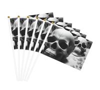 Mini drapeaux de tête de mort noirs et blancs sur bâton 12,7 x 20,3 cm pour décoration de fête, défilés, festival, événement, célébration