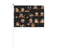 Mini drapeaux mignons marron avec imprimé hiboux pour grande ouverture, bar, bureau, défilés de la coupe du monde et événements sportifs