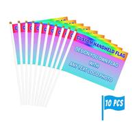 Mini drapeaux portables personnalisés avec mât | Personnalisez votre drapeau avec photo/texte/logo | Drapeaux double face 14 x 21cm pour sport,événements,fêtes-Lot de 10