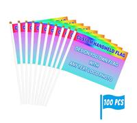 Mini drapeaux portables personnalisés avec mât | Personnalisez votre drapeau avec photo/texte/logo | Drapeaux double face 14 x 21cm pour sport,événements,fêtes-Lot de 100
