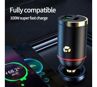 Mini Dual USB-C PD 100 W Adaptateur de chargeur de voiture rapide avec indicateur LED pour iPhone Série 15/14/13, pour Samsung Galaxy et autres appareils USB-C