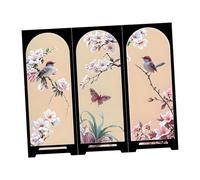 Mini écran de bureau pliable à 3 panneaux - Paravent d'intimité pour dessus de table - Motif oiseaux chinois et fleurs - 24 x 20 cm