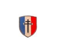 Mini Ecusson CROIX DE LORRAINE - FFI Croix de la libération avec dos scratch et support à coudre fourni - - Taille 4,5x3,6CM - Thermocollant ou à coudre