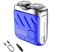 Mini Electric Shaver, Electric Razor for Men Face, Portable Suitcase Design, with 360° Floating Dual-Head, Small Steel Cannon Suspended Magnetic, Waterproof, Usb Fast Charging (Blue)