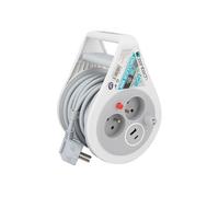 Zenitech - Mini Enrouleur 2 Prises 2P+T + 2 USB - 7m - Gris
