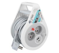 Zenitech - Mini Enrouleur 2 Prises 2P+T + 2 USB - 7m - Gris