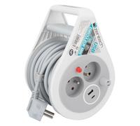 Zenitech - Mini enrouleur 2 prises 2P+T + 2 USB - 7m - Gris gris G