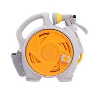 Mini enrouleur de tuyau d'arrosage portable - 15 m de long avec poignée de transport à la main, design compact à roulettes pour terrasse, balcon et camping-car, assemblage sans outil (orange)