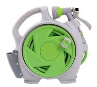 Mini enrouleur de tuyau d'arrosage portable de 15 m avec poignée de transport à la main, design compact à roulettes pour terrasse, balcon et camping-car, assemblage sans outil (vert)