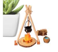 Mini ensemble de camping : Hanging Kettle & Campfire - 1:12 Scale Wooden Furniture, 13 pièces Simulated Outdoor Scene with Logs & Stove, Realistic Crãft Accessöry For Fairy Gardens & Displays