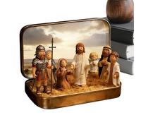 Mini Ensemble De Crèche De Noël - Figurines De La Nativité De Noël De La Sainte Famille Avec Boîte De Rangement En Fer, Ensemble De Mini Figurines De Jésus | Décor Religieux Compact En PVC Pour Laa Dé
