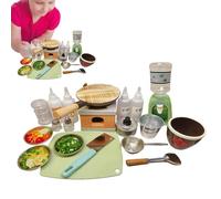 Mini ensemble de cuisine authentique | Ensemble d'ustensiles de cuisine réels et d'outils, réchaud mini, outils pour cuisiner de vrais aliments avec bouteilles d'épices, pour garçons et filles