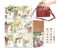 Mini ensemble de peinture aquarelle - Ensemble de cahier d'exercices pour débutants | Kit de peinture d'extérieur pour journal, famille, bureau, voyage, extérieur, adultes, artistes débutants