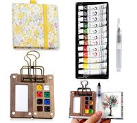 Mini ensemble de peinture aquarelle portable de voyage - 12 poches de couleurs avec livre d'images, palette de peinture en bois pour peintres, artistes et studen (B)