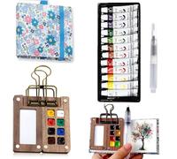 Mini ensemble de peinture aquarelle portable de voyage - 12 poches de couleurs avec livre d'images, palette de peinture en bois pour peintres, artistes et étudiants (A)
