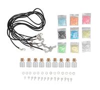 Mini ensembles de collier de bouteille en verre avec 9 bouteilles en verre avec bouchon, 9 paquets de perles de cristal aquarelle, 15 petits cercles, 5 lanières, 15 boucles de gouttelettes d'eau