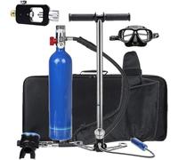 Mini Équipement de Plongée sous-Marine, 1L Portable Réservoir Bouteille d'oxygène Cylindre de 15 à 20 Minutes pour la Plongée Formation (avec adaptateur de plongée, pompe) ensemble complet,Bleu
