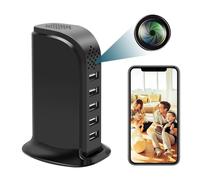 Mini Espion Caméra USB Chargeur WiFi, HD 1080P Cachée Caméra de Surveillance sans Fil Chargeur sans Fil Clé USB à 5 Ports avec Détection de Mouvement, Prise en Charge Android et iOS