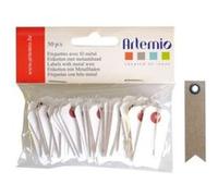 Mini étiquettes blanches 2 x 4 cm avec fil métal + 20 étiquettes kraft Fanion