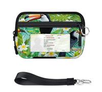 Mini étui à cartes à fermeture éclair pour homme et femme avec fenêtre pour carte d'identité, toucan et oiseau - Portable et léger - Petit porte-monnaie à fermeture éclair